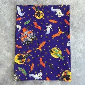 VTG 90s Halloween Fabric Tablecloth Rectangle Ghosts Haunted House Witch 78”x56”